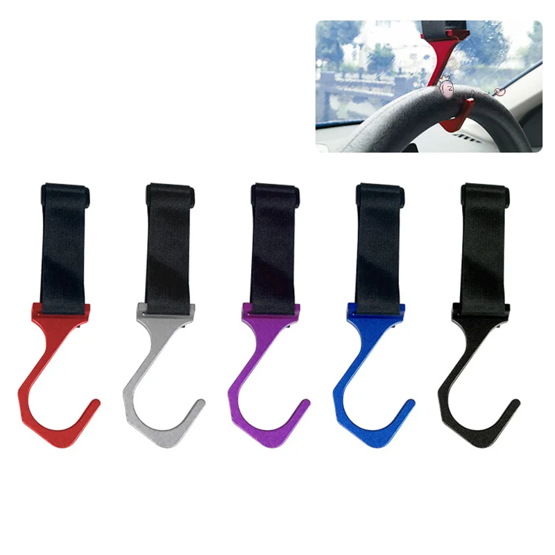

Aluminum Steering Wheel Hook With Adjustable Nylon Strap, Car Mounted Modification