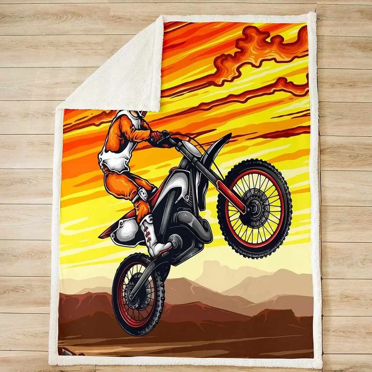 

Motocross Rider Fleece Print Blanket for Bed Sofa Extreme Sports Theme children Throw Blanket Motorcycle Pattern Plush Blanket