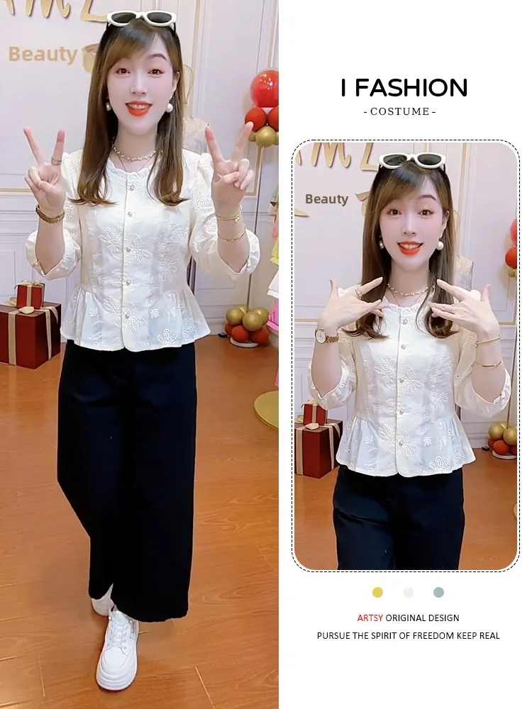 Faionable Seven-Vierter Sve irt Dames Sle Small Fraance Sle Afslankende Veelzijdige Top Koreaanse versie Loose Fit