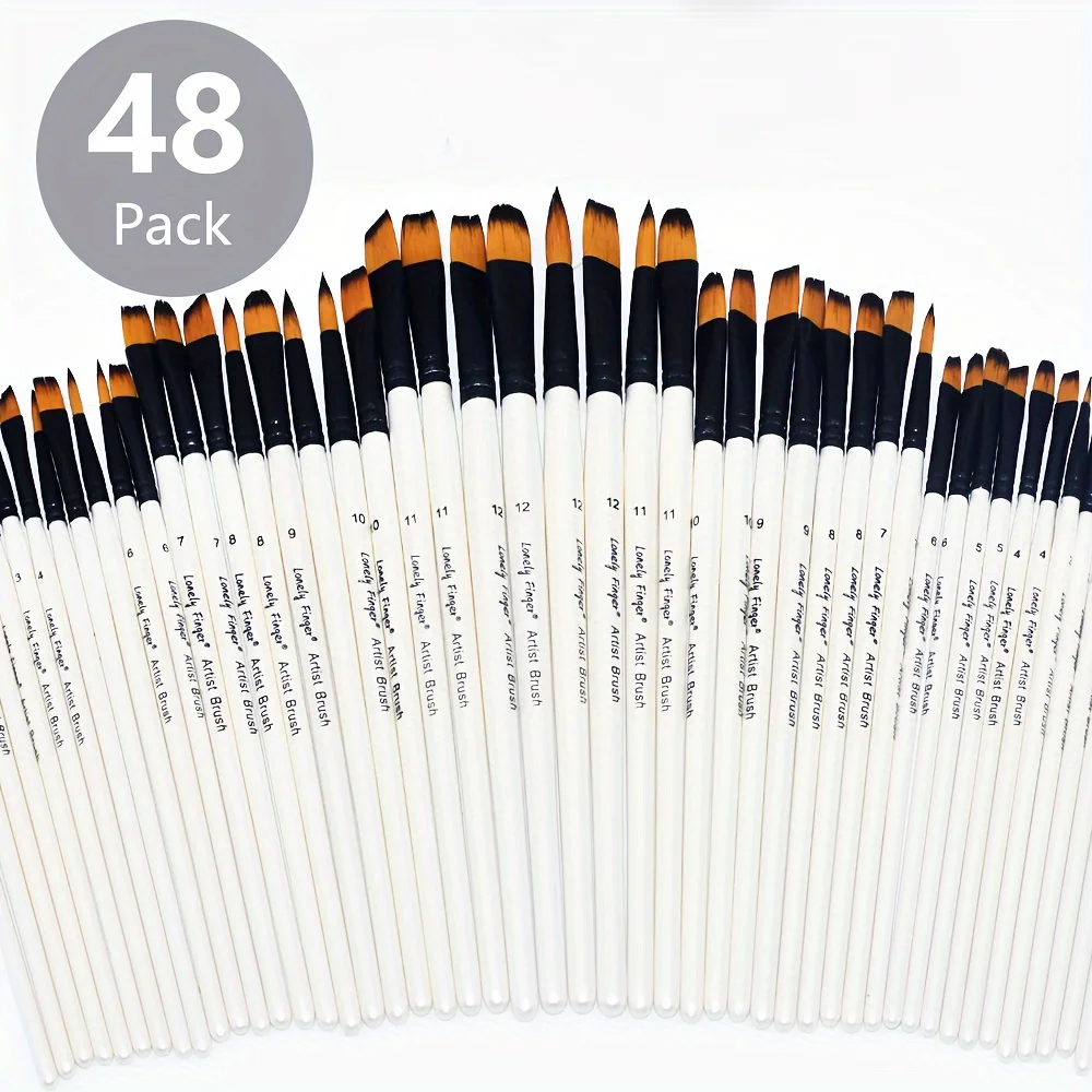 12/48pcs Professional Artist Paint Brush Set Include Round Filbert Flat Angle Fine Detail Brushes Premium Nylon Brush for Paint