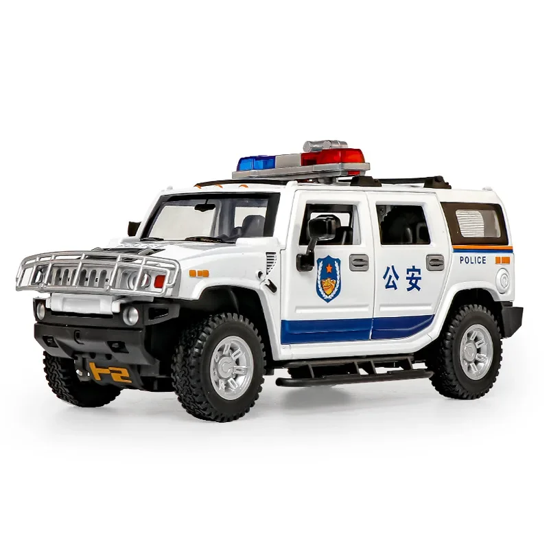 1:24 HUMMER H2 police car Off-road car Simulation Diecast Metal Alloy Model car Sound Light Pull Back Collection Kids Toy Gifts