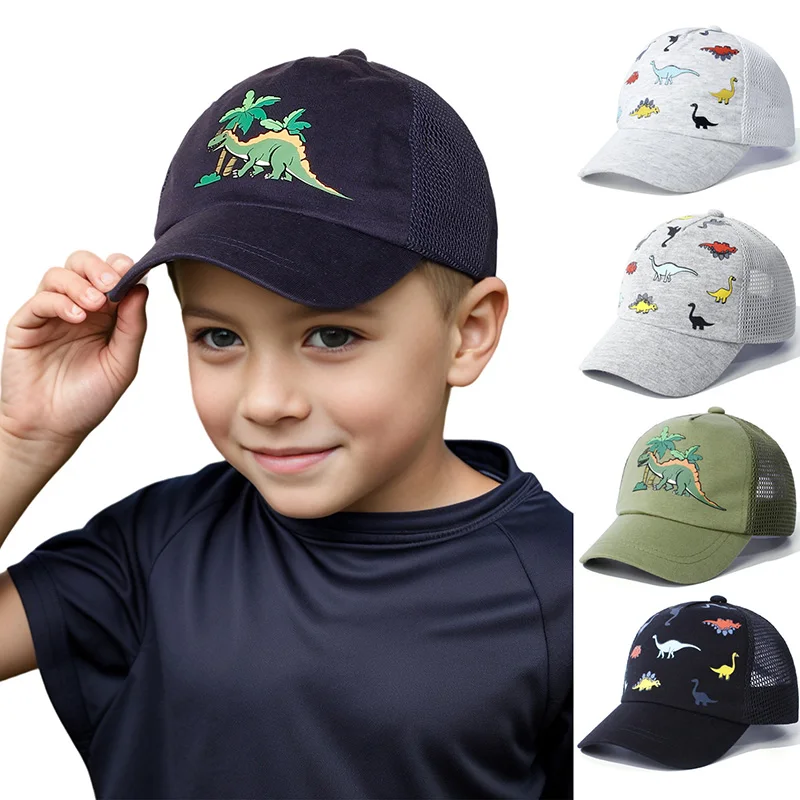 New Kids Baseball Cap Cartoon Dinosaur Summer Boys Girls Caps Sun Protection Casual Hat Mesh Breathable Children Accessories