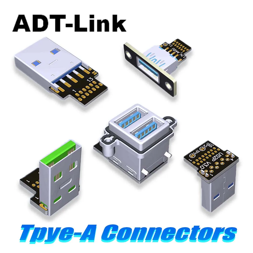 ADT-Link USB 3.0 Type-A Male and Female DIY Solder Plug Adapter Connectors - 13-Pin High-Speed USB 3.0 Connectors ( 5Gbps )