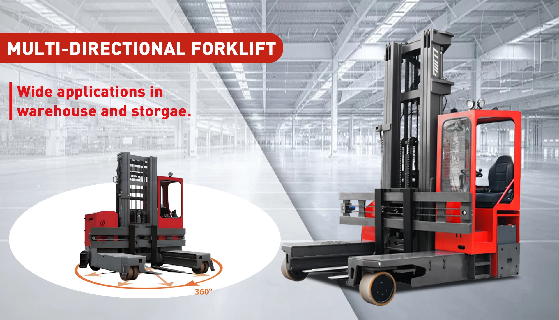 4.5Ton Multi-direction Reach Forklift Truck Electric Full-way Forklift for Long Material Using