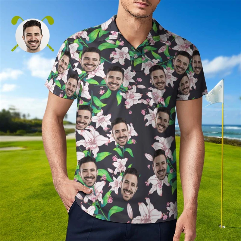 Funny Unisex Polo T Shirt Custom 3d Photo Print Button Vacation Shirt Short Sleeve Sleeve Designer Shirts Clothes Golf Polo