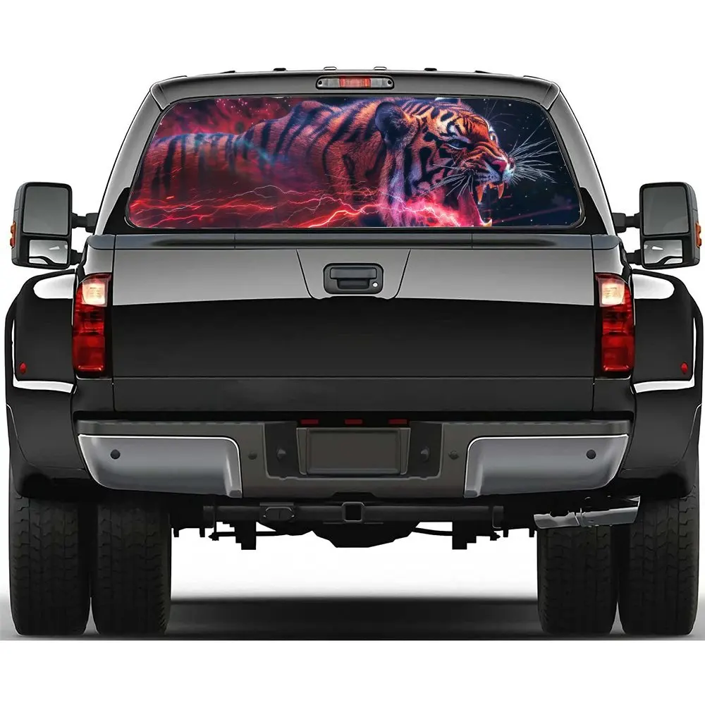 

Спреи для рта тигра, красная молния, наклейка на заднее лобовое стекло автомобиля, окно грузовика, прозрачная перфорированная виниловая наклейка на заднее окно, декор