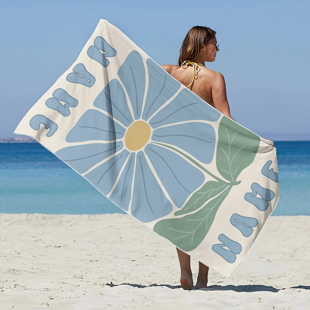 Personalized flowers Beach Towel Custom Name/Logo Oversized Microfiber Towel Summer Party Gift for Beach Swimming Bath Sports
