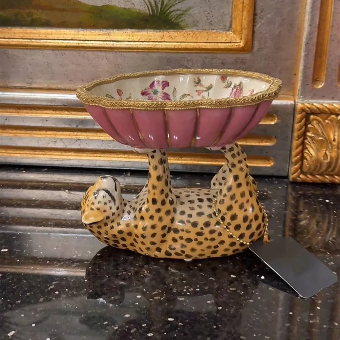 Creative Fashion Design Chinese Home Club Restaurant Brass Corner Decorative Ceramic Fruit Plate