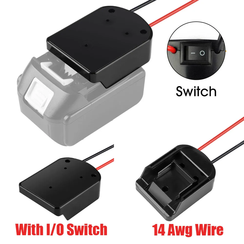 Battery Adapter For Makita 14.4-18V Li-Ion Battery Power Connector Adapter Dock Holder With 14 Awg Wires And I/O Switch DIY Tool