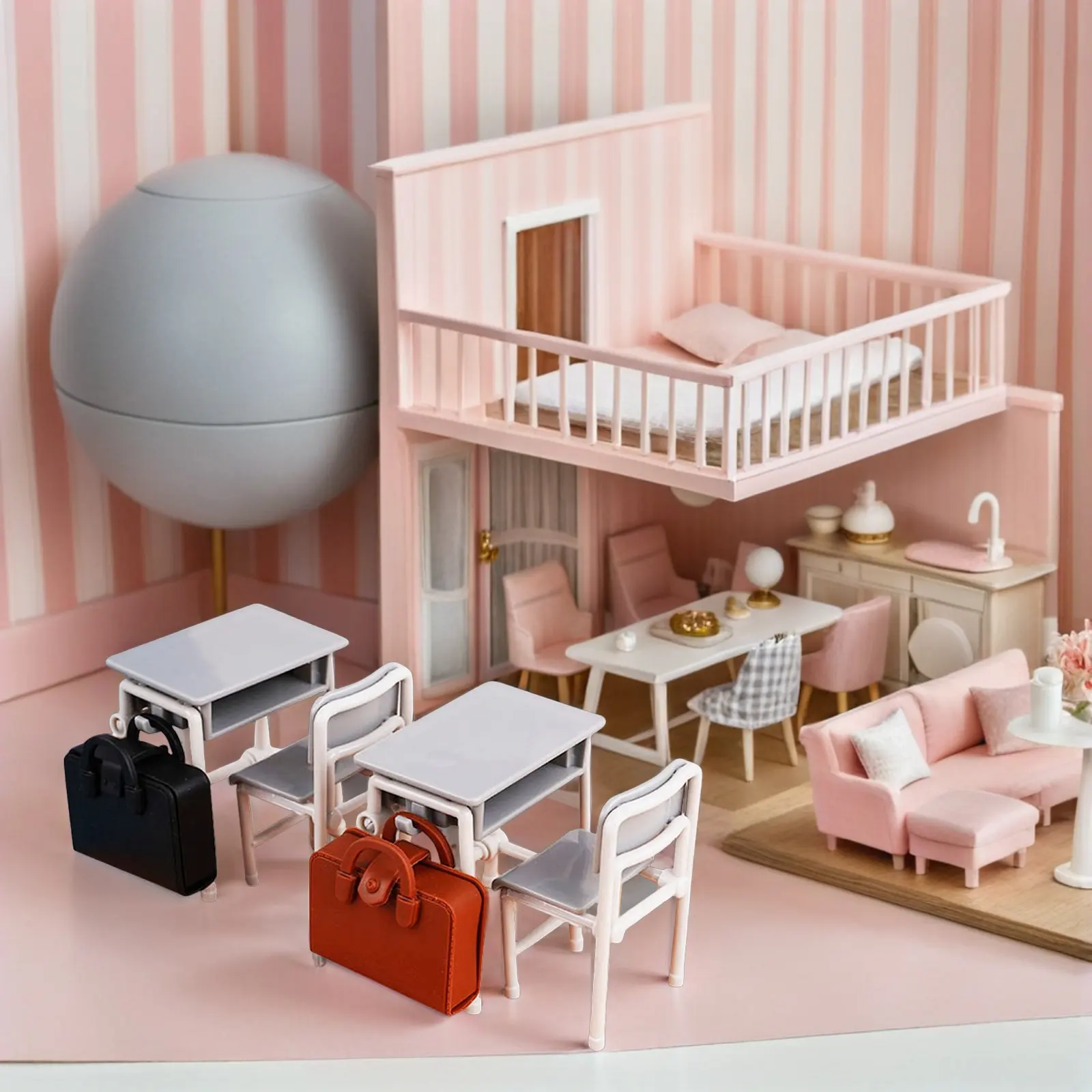 

Набор миниатюрных предметов для игровой комнаты: черное кресло, стол, книга, школьный ранец, доска, декор для кукольного домика, мини-аксессуары для школы