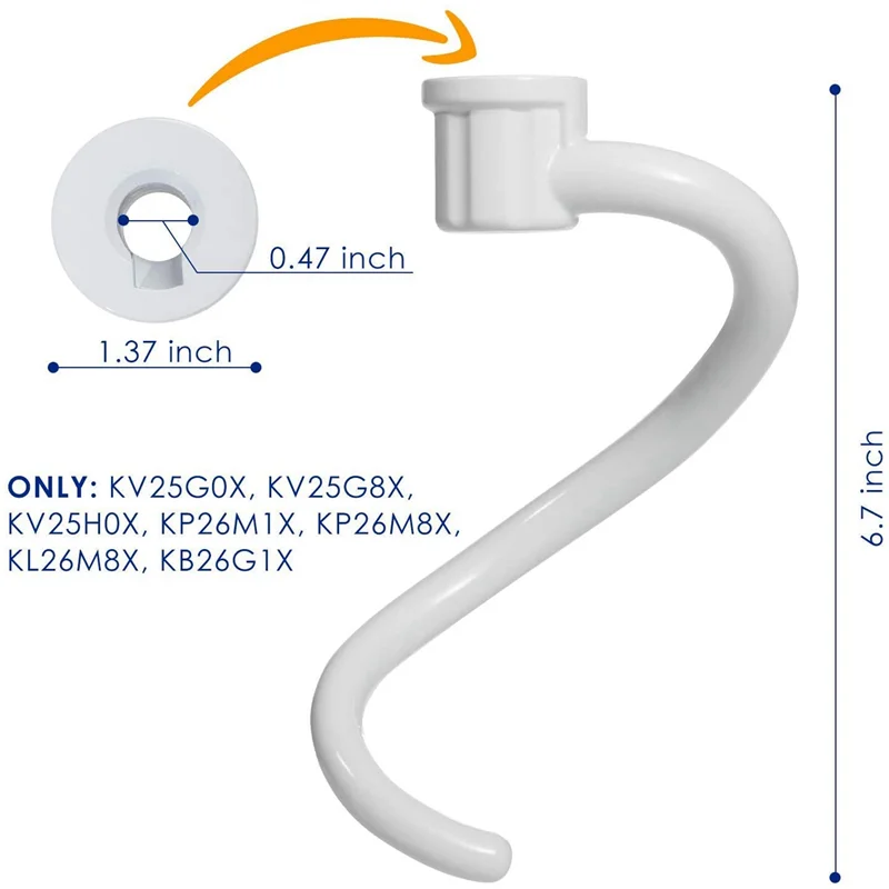 LITE-2X خطاف عجين معدني مطلي حلزوني خطاف عجين معدني مطلي حلزوني - يناسب نماذج رفع وعاء خلاط المطبخ