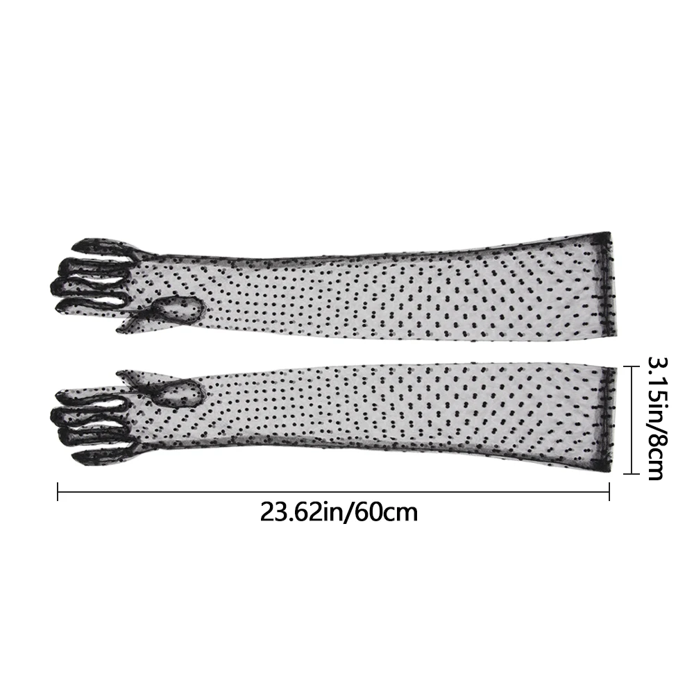 رقيقة جدا طويلة تول قفازات الصيف بسط الدانتيل كامل فنجر القفازات واقية من الشمس قفازات شفافة للنساء الفتيات الزفاف #6