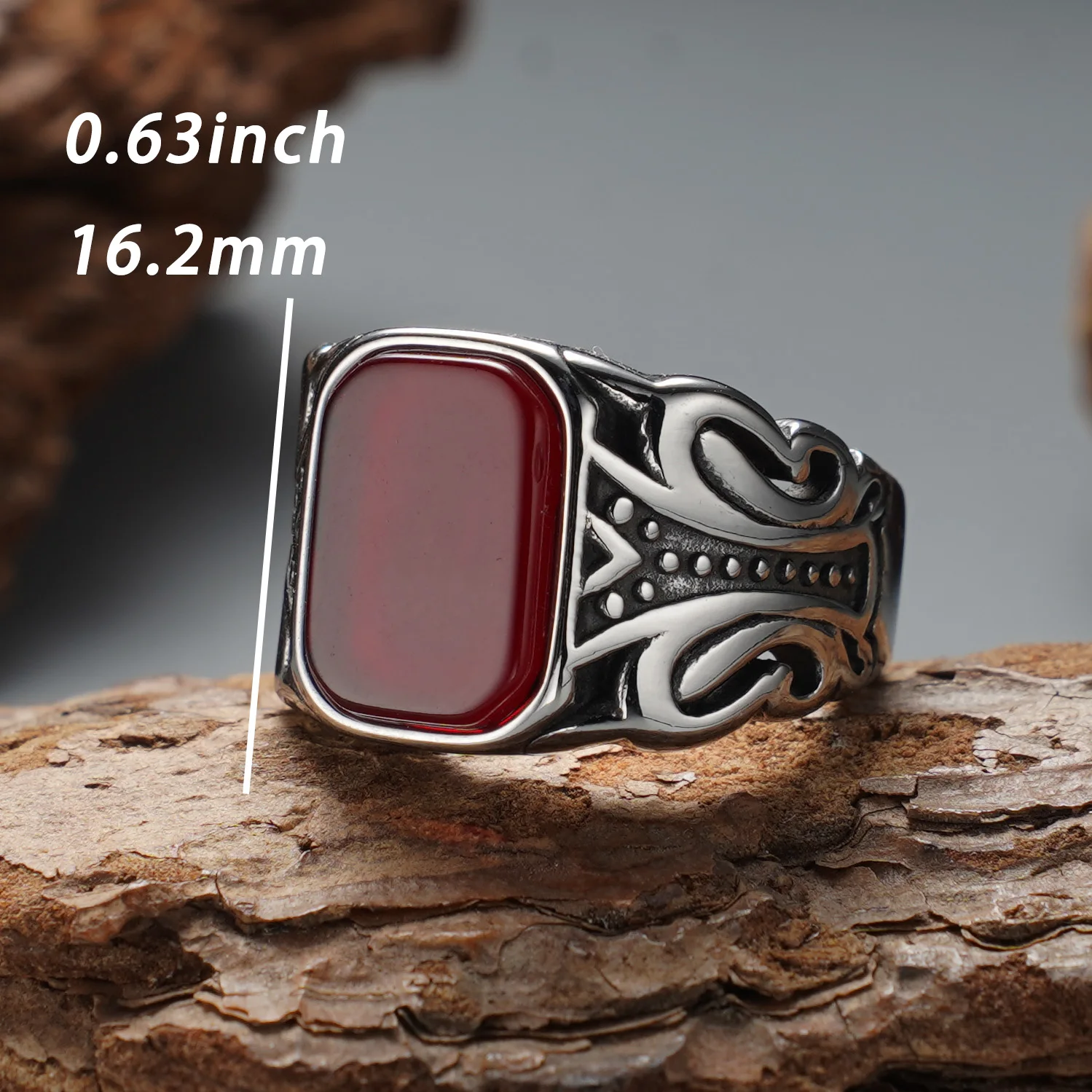 Trendiger Modischer Geschnitzter Achat Edelstahl Herren Statement-Ring – Detail 3