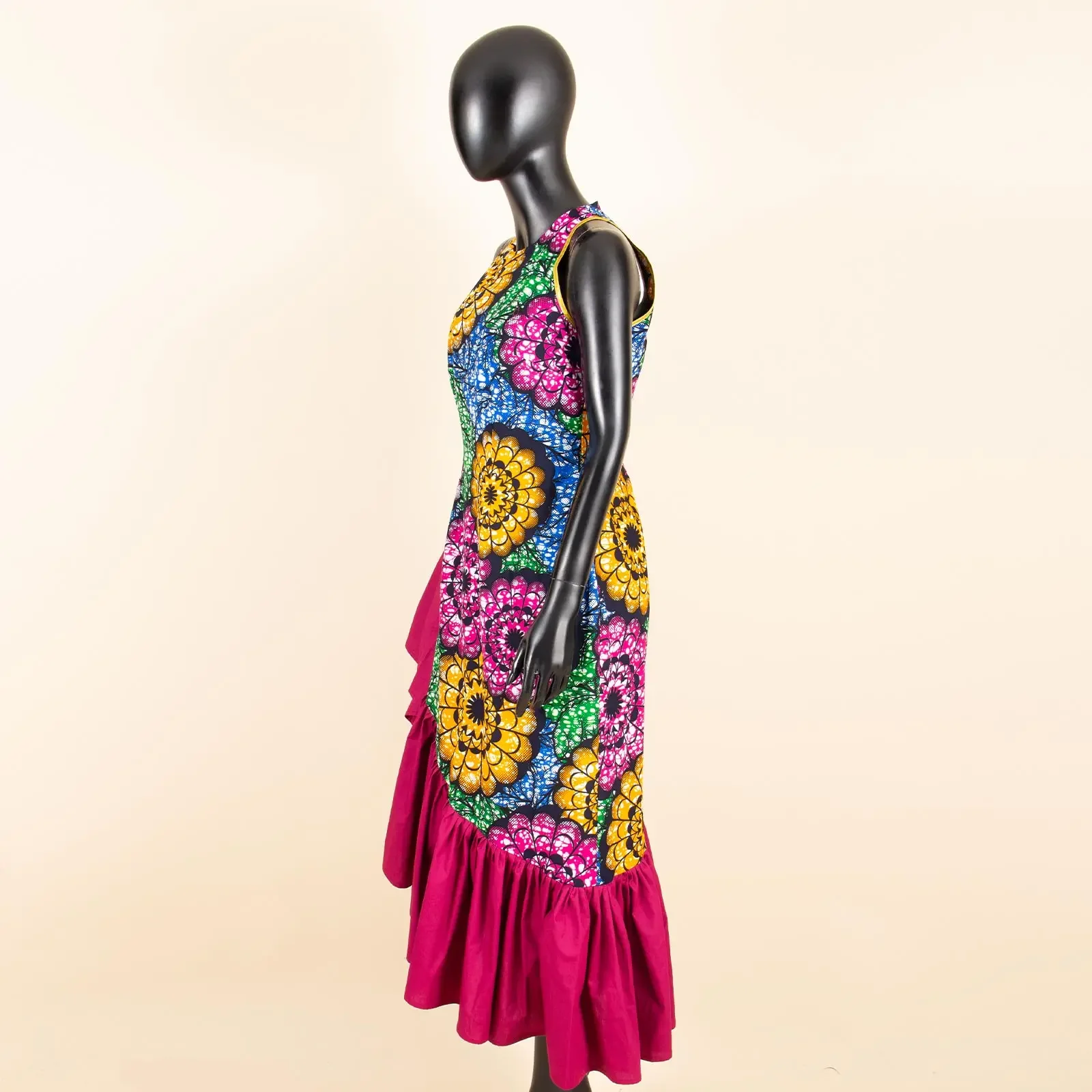 African Dresses for Women Elegant Fashion Flounced Edge High Waist Sleeveless Print Midi Dress Party Wedding Outfits A2125038