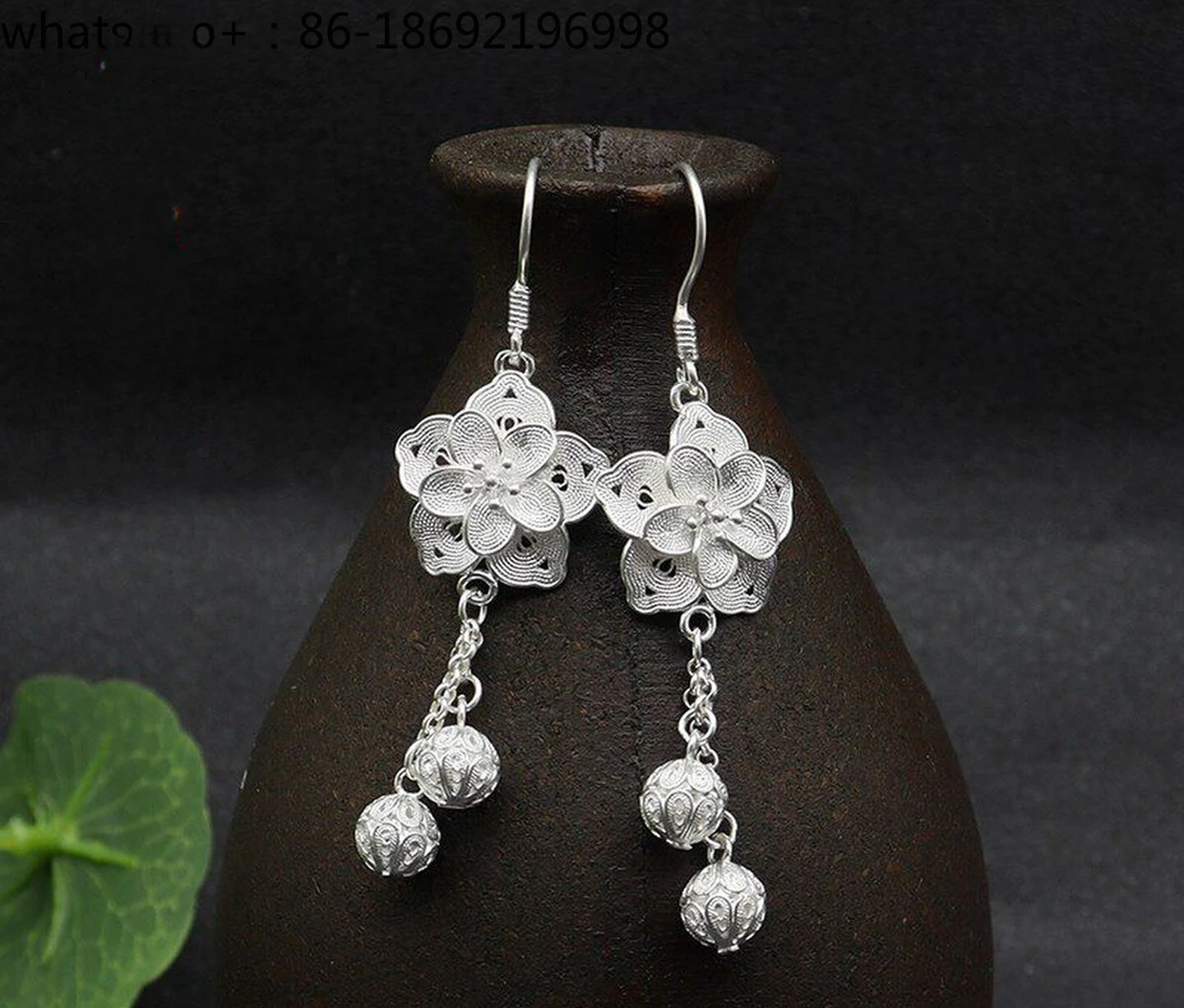 Foot Silver Plum Blossom Tassel Earrings, Intangible Cultural Heritage Filigree Craft Flower Sterling Silver Earrings