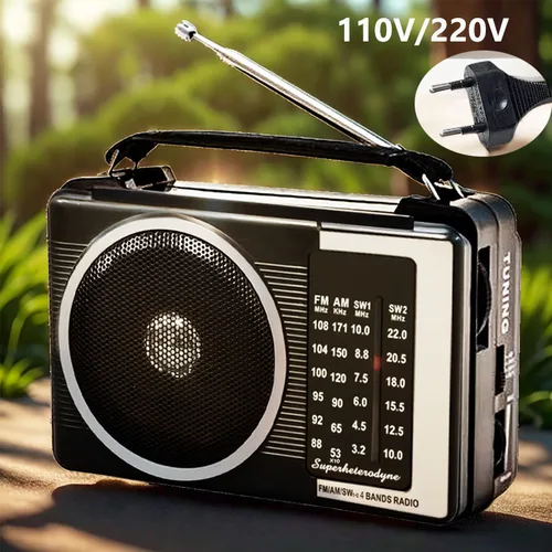 Imagen 2 del producto Radio portátil de banda completa, Radios Retro FM AM SW1-2 con altavoz, antena retráctil, compatible con batería/señal estable alimentada por CA