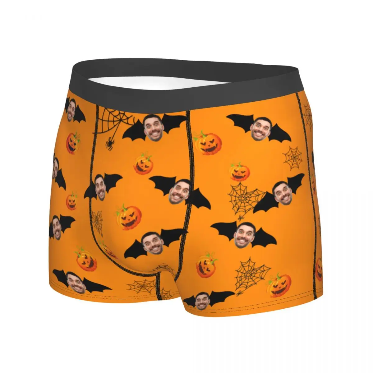 Men Halloween Custom Pumpkin Bat Face Photo Long Underwear Personalized Novelty Boxer Shorts Panties Male Soft Underpants S-XXL