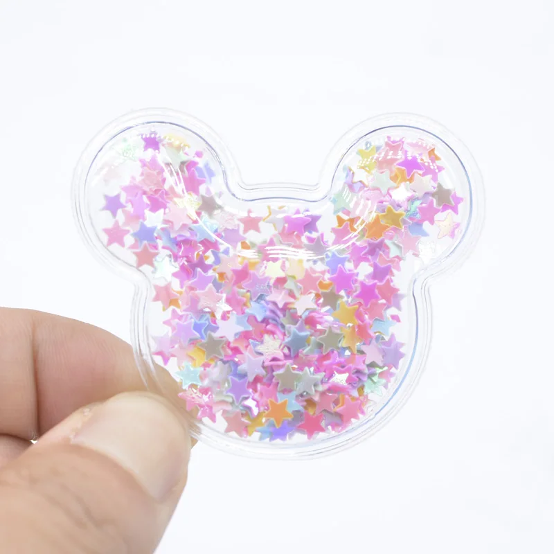 8 pz 52*45mm Mouse agitatori di riempimento in plastica trasparente Appliques di paillettes per artigianato fai da te copricapo fermagli per capelli