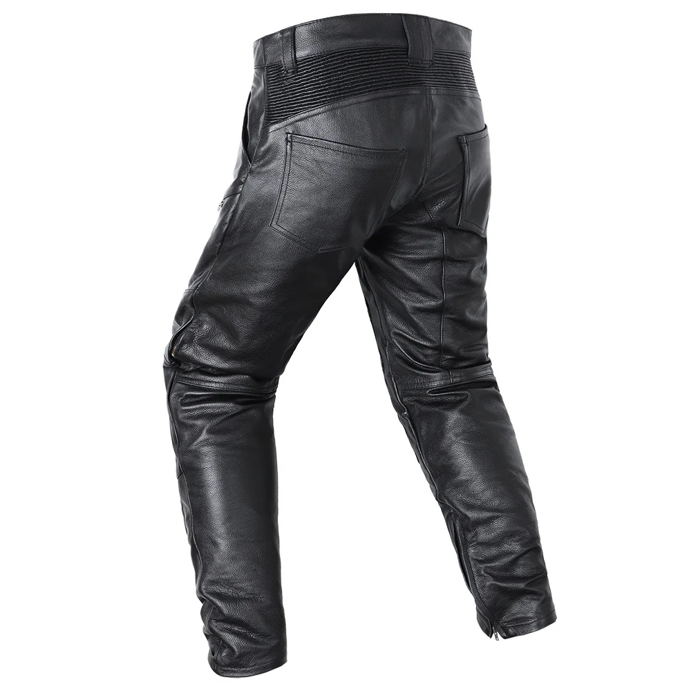 Pantalon de moto en cuir de vachette véritable pour hommes, pantalon mince de motard de haute qualité, peut installer des protecteurs de genou, fjFor Man