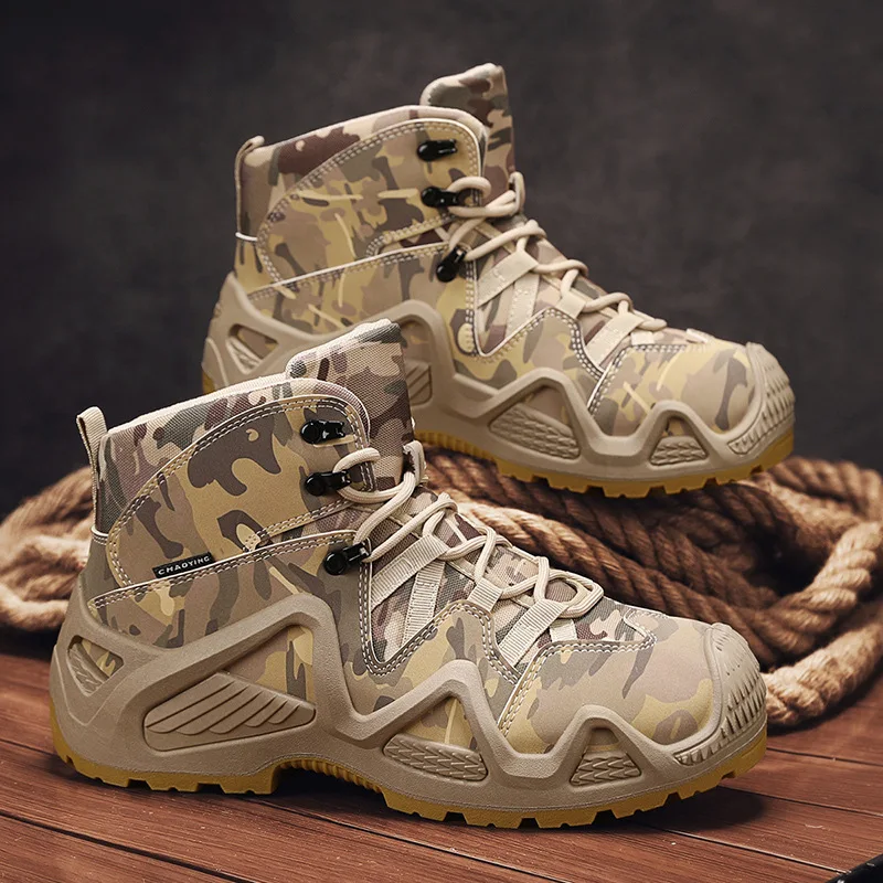 Men's boots 2026 Spring and Autumn high top hiking shoes  anti slip and height increasing camouflage outdoor tactical shoes