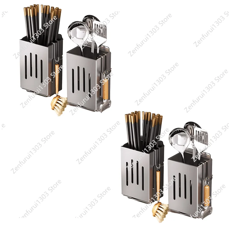 Kitchen Chopstick Holder Multi-Function Cutlery Holder No Need To Punch Holes, Wall-Mounted Spoon And Fork Holder