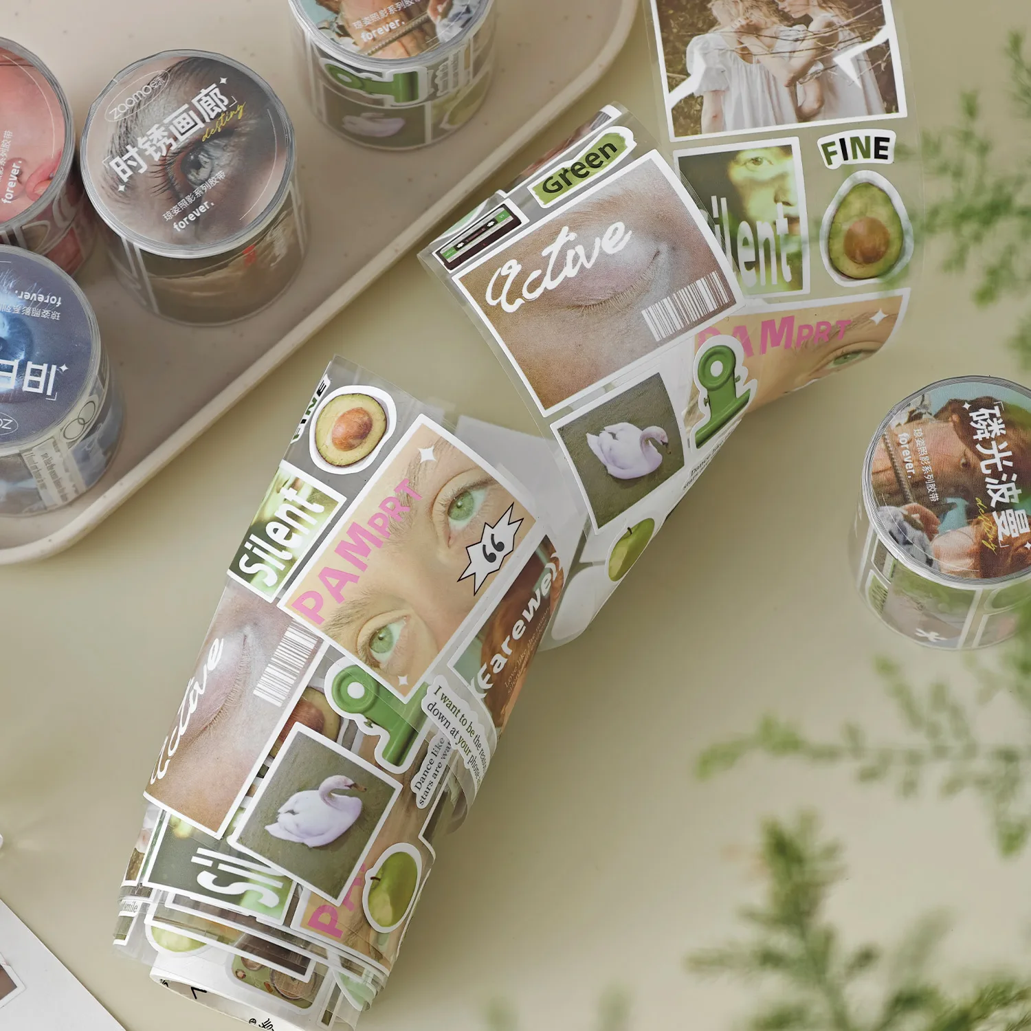 Ins 매거진 스타일 핸드북 테이프 Qiongzi Zhaoying 시리즈 자체 접착 다이 컷 테이프 복고풍 장식 재료 DIY 스티커