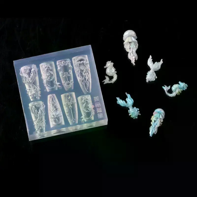 Accessory Sea Shell Starfish Fishtail 3d Silicone Nail Mold Jellyfish Conch Transparent Art Carving Template Diy Accessories