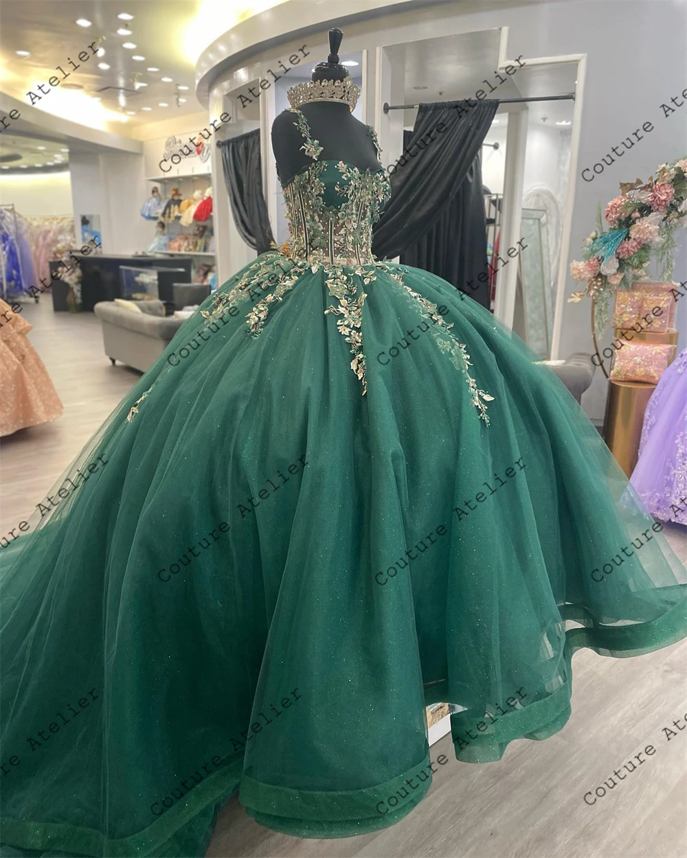 Vestido de fiesta verde con apliques dorados para quinceañera, vestido de princesa dulce 16, Vintage, 2024