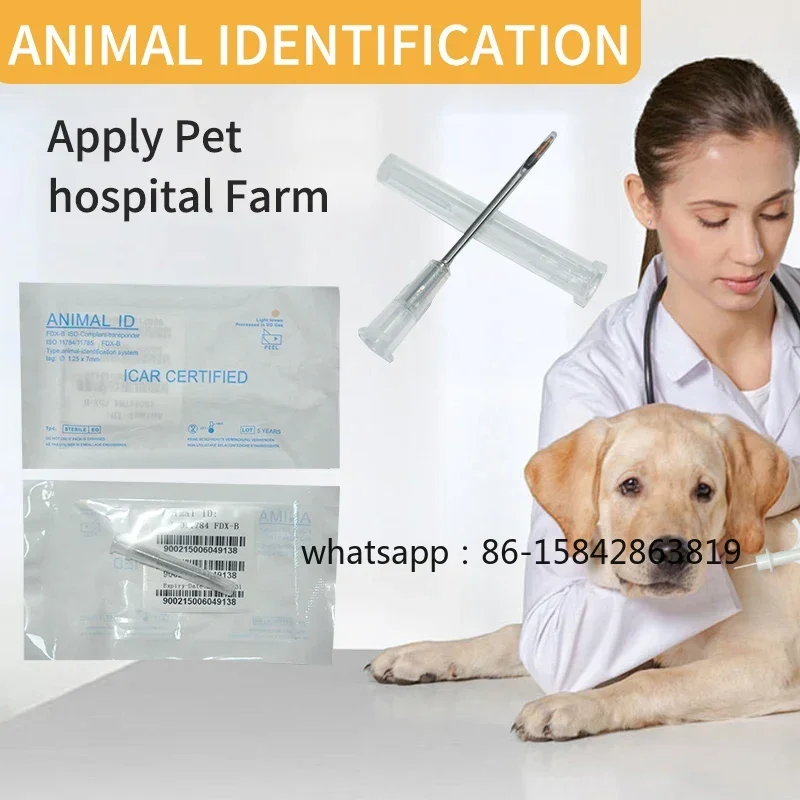20pc Separate 134.2KHz Animal Microchip EM4305 Glass Tag 2.12x12MM FDX-B Pet ID Tag Needle Matching 1pc Recycle Plastic Injector