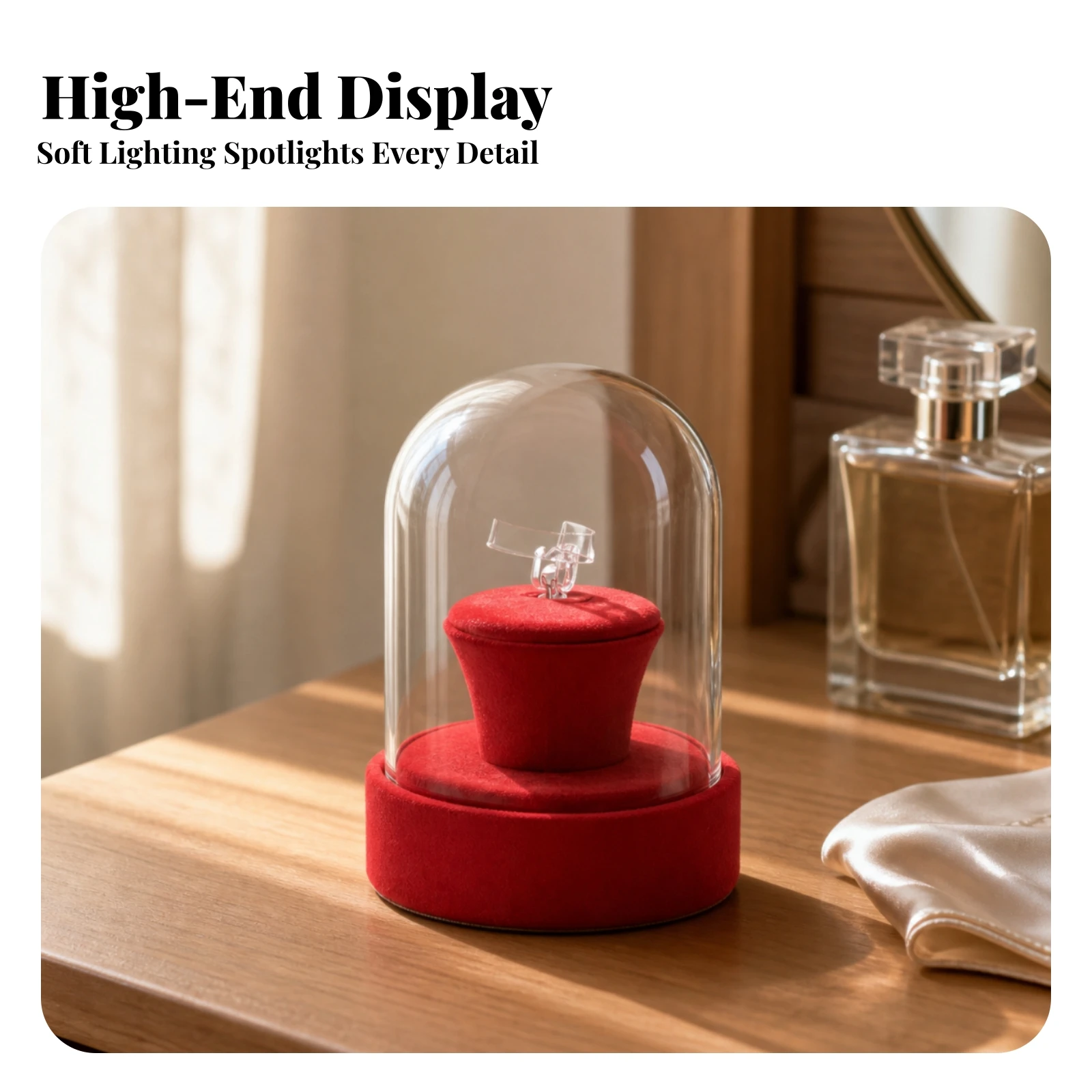 Jewelry Display with Glass Dome Compact Jewelry Pedestal with Glass Lid Bell Jar with Base Dustproof for Jewelers, Vanity