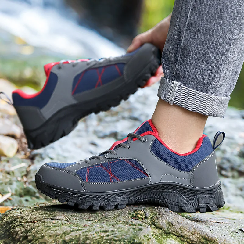 

Mens Large Size 40-47 Mountain Hiking Shoes Blue Gray Men Athlete Trekking Sneakers Hunter Walking Hunting Forest Shoes