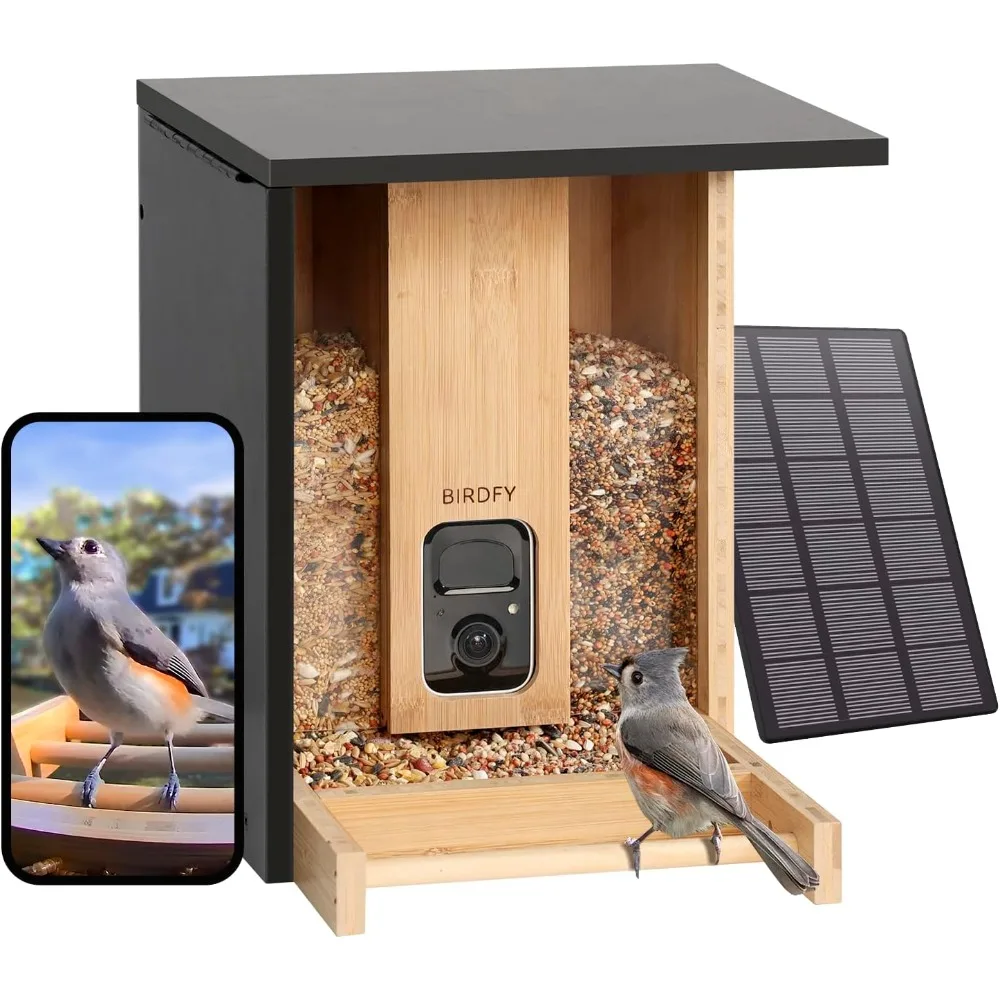 Birdfy®Alimentador de pássaros inteligente movido a energia solar, câmera atualizada, captura automática de pássaros e notificação a tempo, poderoso reconhecimento AI