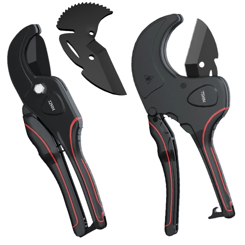 Ratchet Pipe Tube Cutter 32 Mm To 75 Mm For PVC PU PP PE Hose Heavy Duty Cutting Tool Fast Square Cuts Replaceable Blade