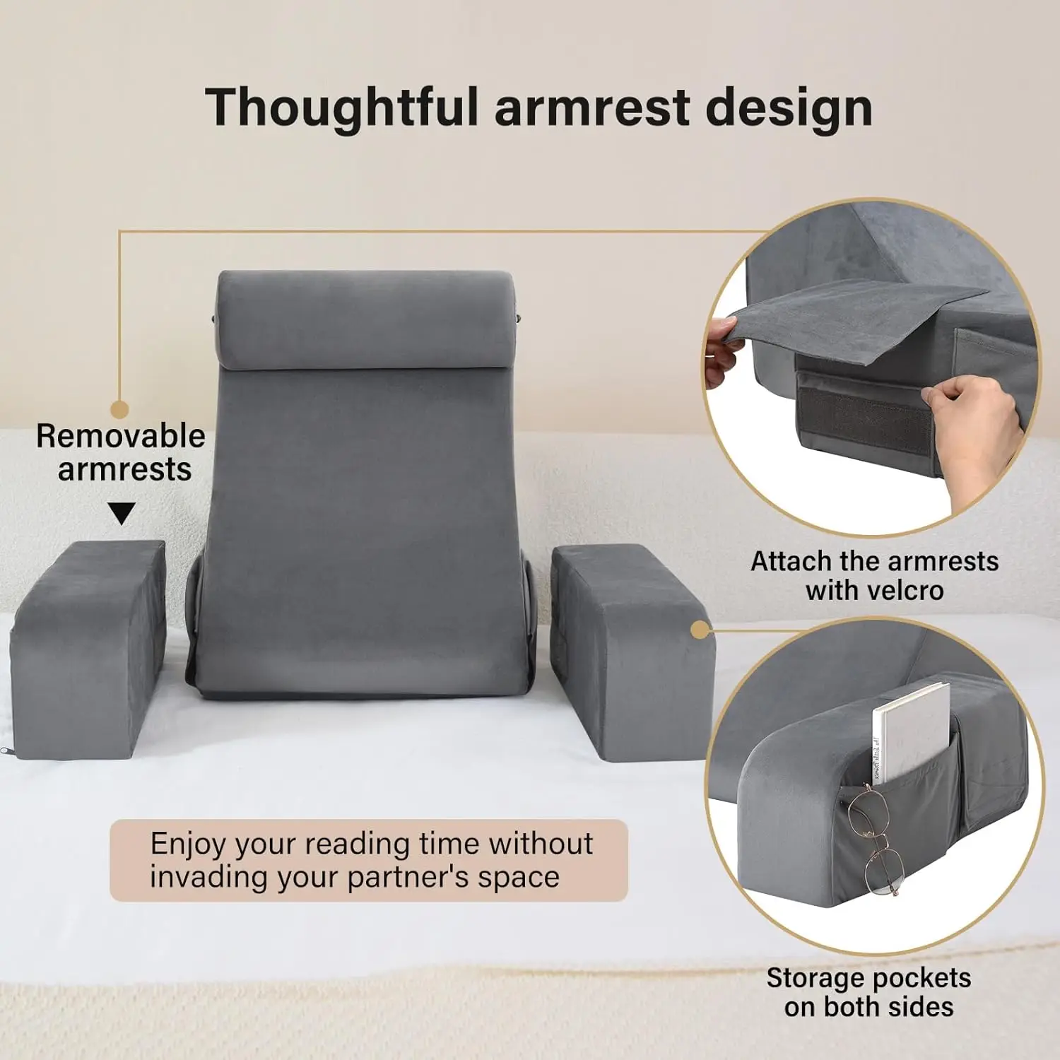 Upgrade-Rückenkissen für Bett, Rückenlehnenkissen für Liegestühle/Spiele/Resting/TV, Couch oder Bodenlesekissen