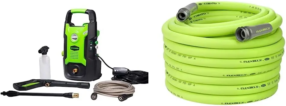 

1600 PSI (1.2 GPM) Electric Pressure Washer & Flexzilla Garden Hose 5/8 in. x 100 ft., Heavy Duty, Lightweight, Drinking Water S