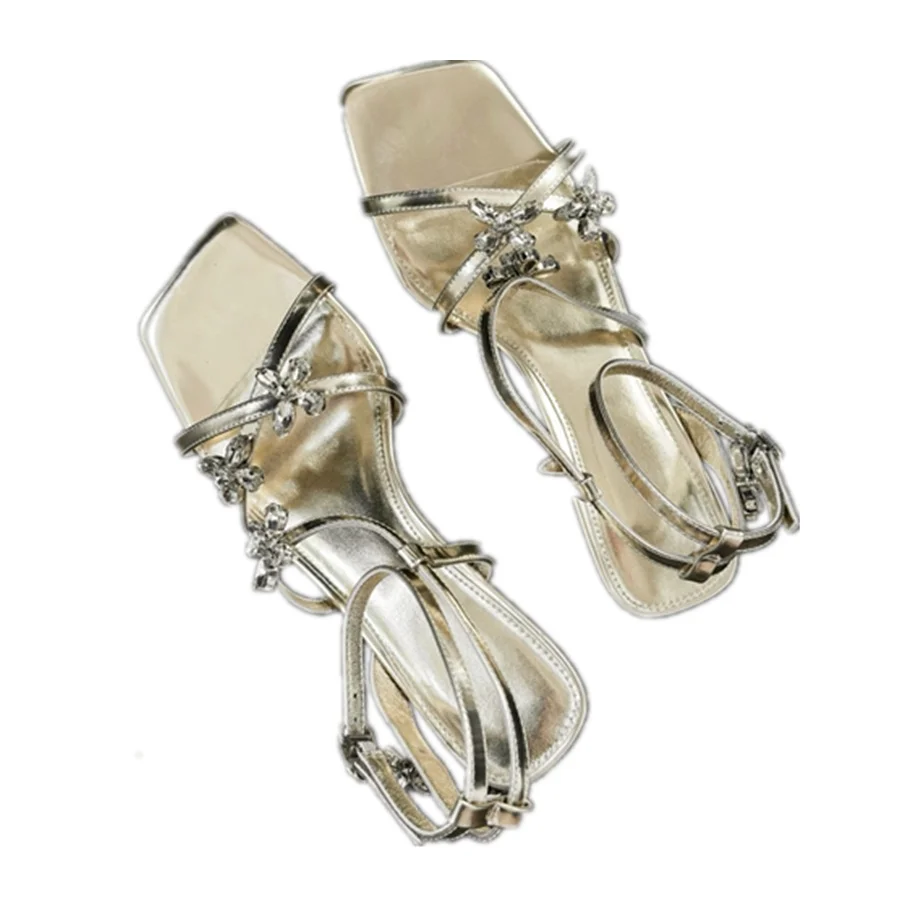 

Withered Women's Minimalist Flower Beaded Summer Sandals French Elegant Holiday Style Retro High Heel Sandals Shoes For Women