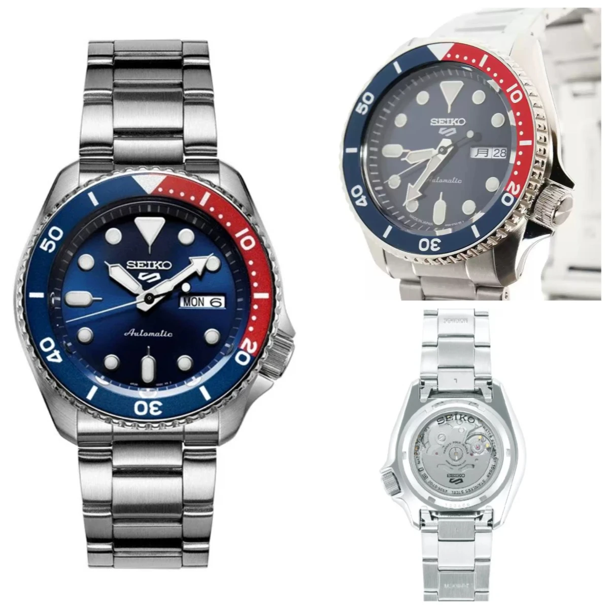 SEIKO 5 Sports SRPD53K1 Men's Automatic Watch 42.5mm Blue Sunburst Pepsi Rotating Bezel Stainless Steel Bracelet 100M Waterproof