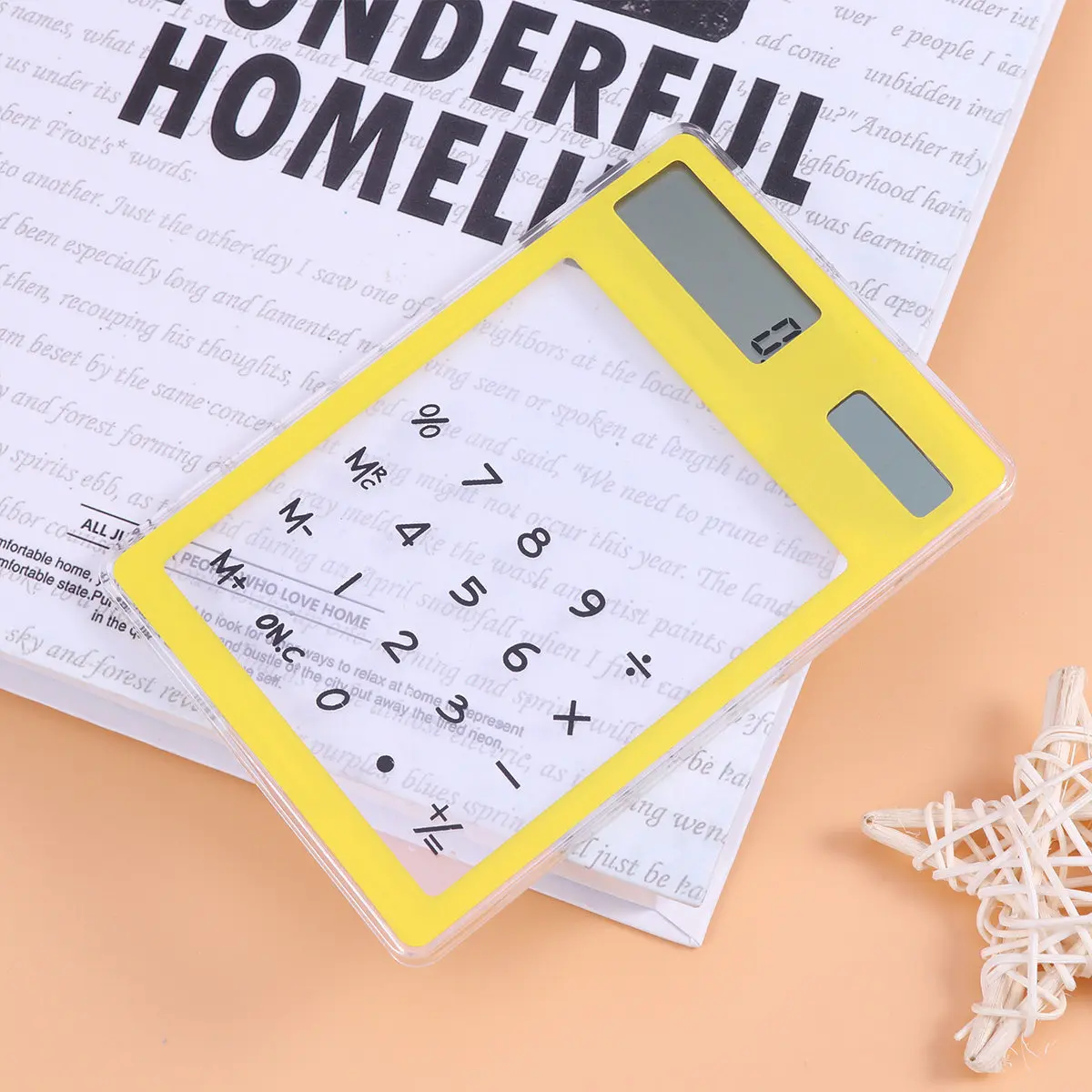 Solar Calculator Transparent Touch Panel Yellow Color Portable Mini Design Auto Power Off for School Home Office Supplies