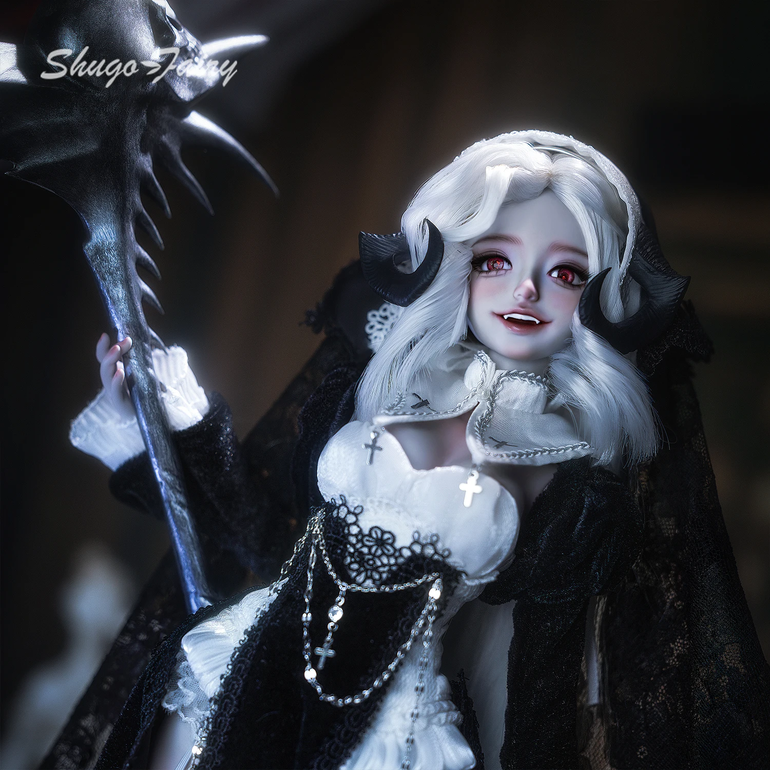 BJD 인형 1/4 카스케드라 풀세트 C 바리 큰 가슴 몸체 악마 염소 뿔 수녀 사탄 악마 테마 레진 피규어 슈가페어리