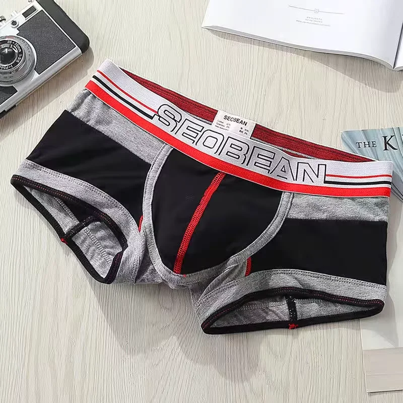 Men's Boxy Underwear Sexy Low-waist U Convex Pouch Sports Boxer Shorts Color Blocked Cotton Breathable Comfy Sweat Absorp Trunks