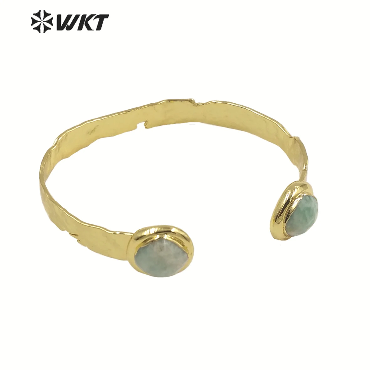 

WT-B640 Stylish Hot Sale Multi-Colored Double Gemstone Cuff Yellow Brass Adjustable Bangle For Friends Gift Or Daily Decorative