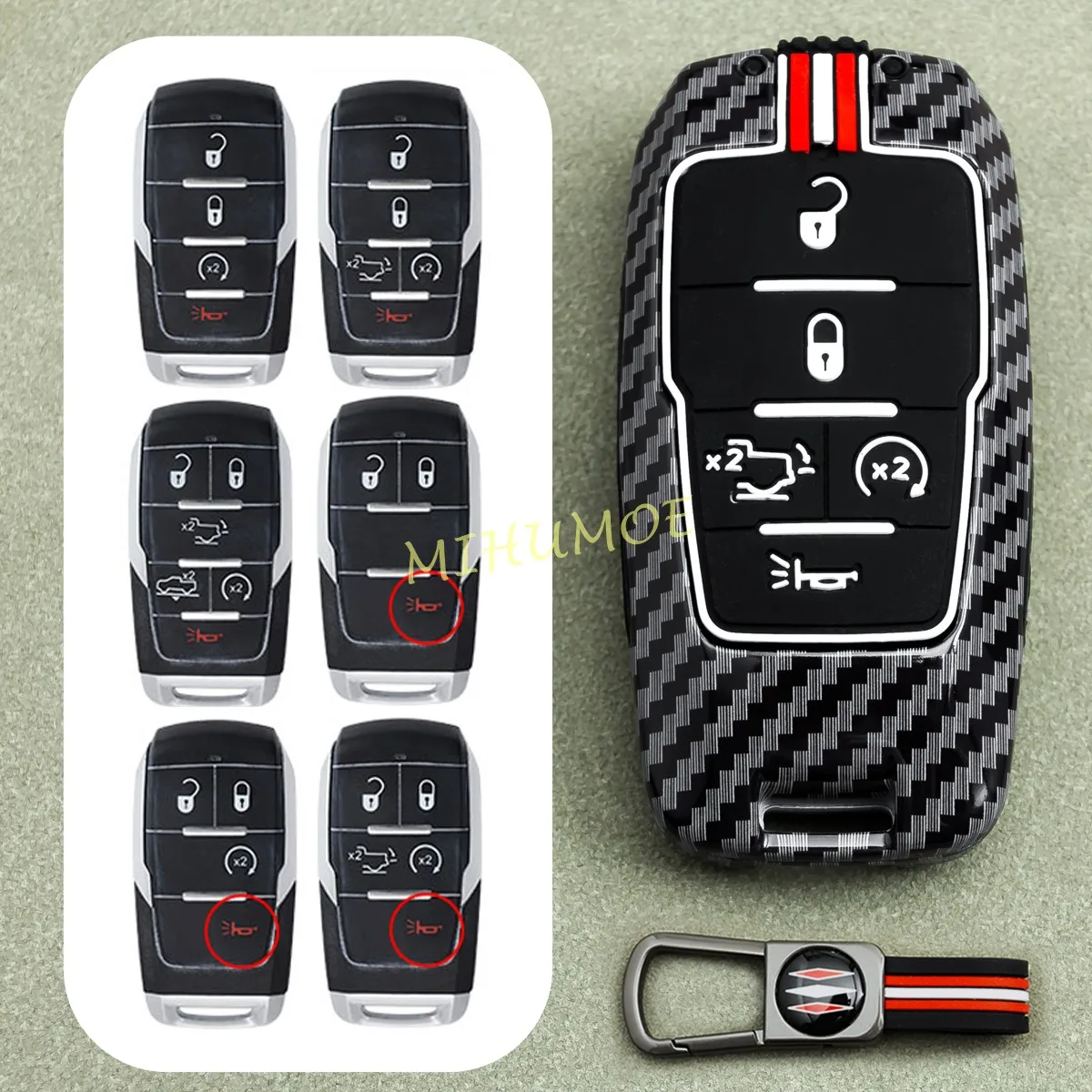 Funda de metal para llave de coche con 3/4/5/6 botones, carcasa para llavero, compatible con Dodge RAM1500 RAM2500 TRX RAM 1500 RAM3500 2019-2026