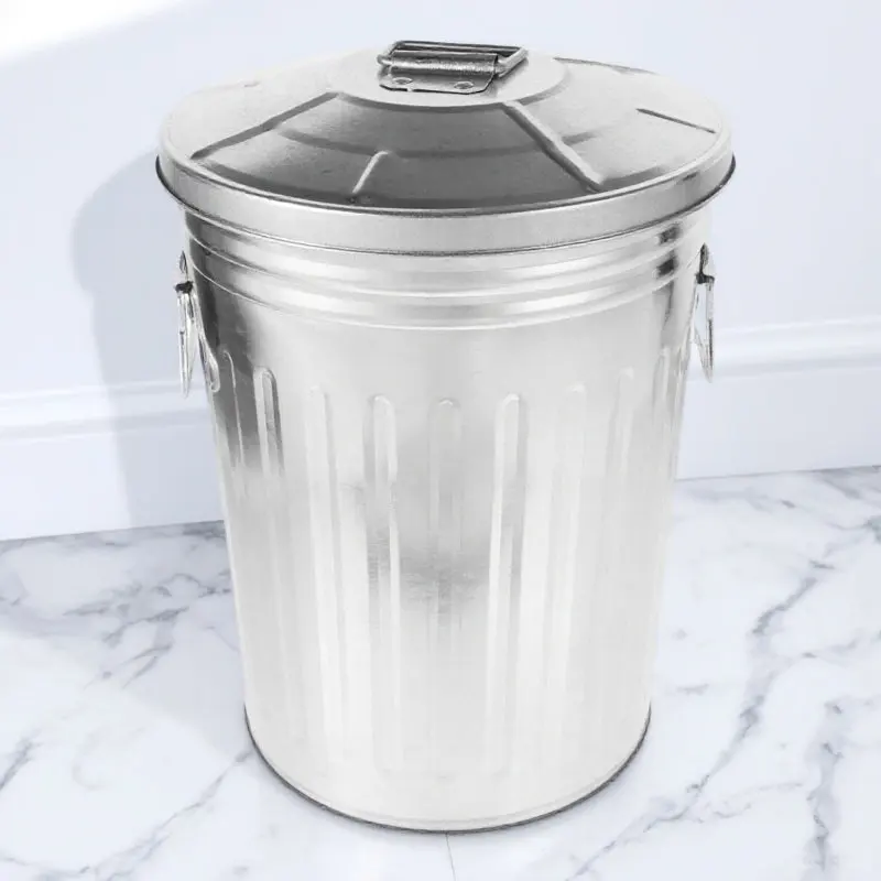 

Круглая металлическая урна для мусора с крышкой, уличный контейнер для сада, патио, ванной комнаты, прочный и долговечный контейнер для отходов