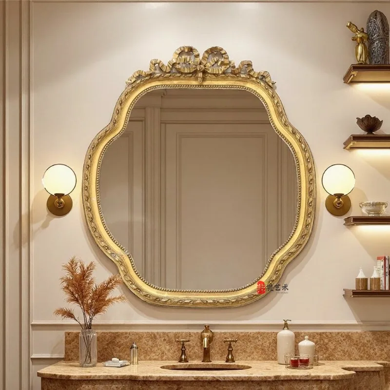 American Style Retro Bathroom Mirror Dressing Washing European Style Crown Makeup Toilet  Vintage Decorative