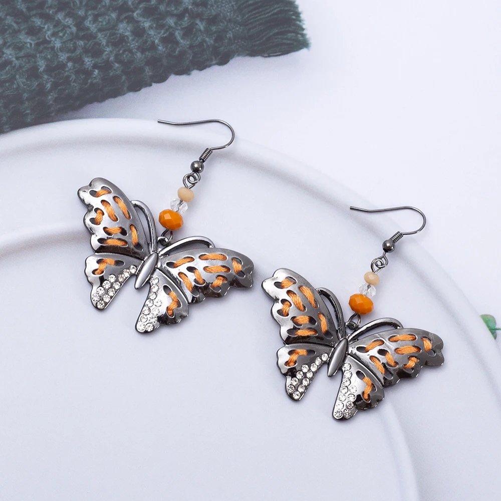 Hand Embroidery Gun Black And Silver Color Butterfly Earrings For Women Vintage Style Party Holiday Luxury Jewelry Accessories