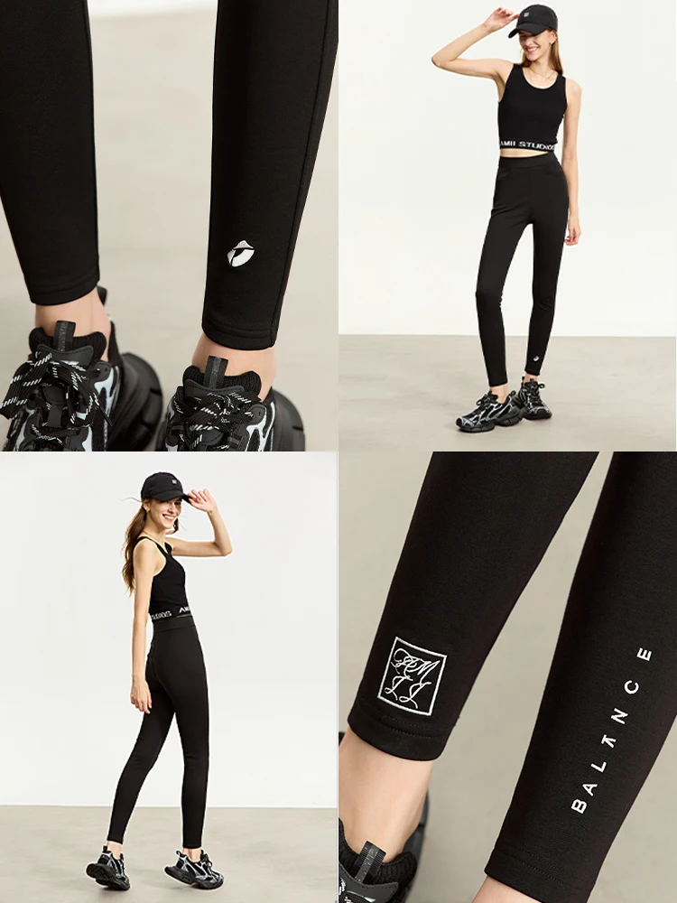 AMII Minimalist High Spandex Leggings for Women 2023 Autumn New Yoga Slim Foot Pants Embroidery Casual Simple Trousers 12343103