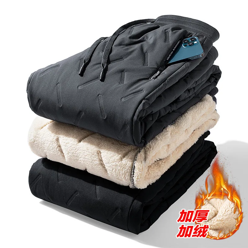 Men Winter Fleece Lined Cotton Padded Pants Warm Loose Casual Sweatpants Thickened Trousers Man  pantalones impermeables PT-575