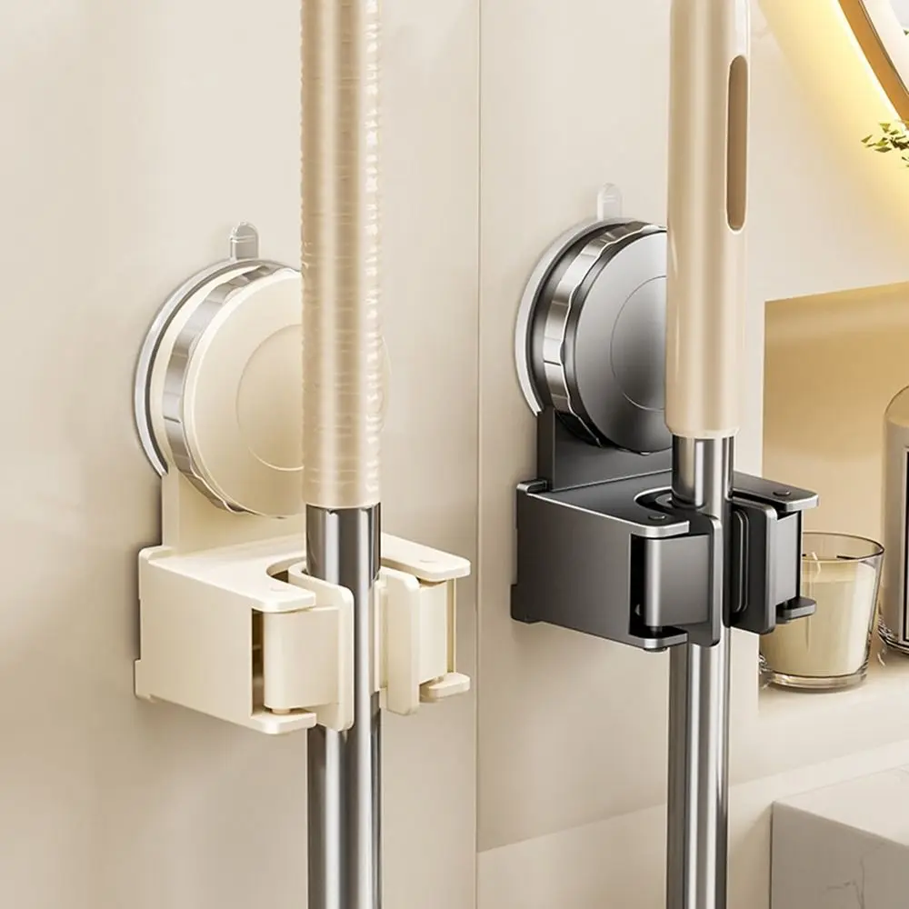 

Plastic Suction Cup Mop Holder No Drilling Space-Saving Mop Storage Rack Wall Mounted Reusable Brush Broom Mop Hanger Kitchen