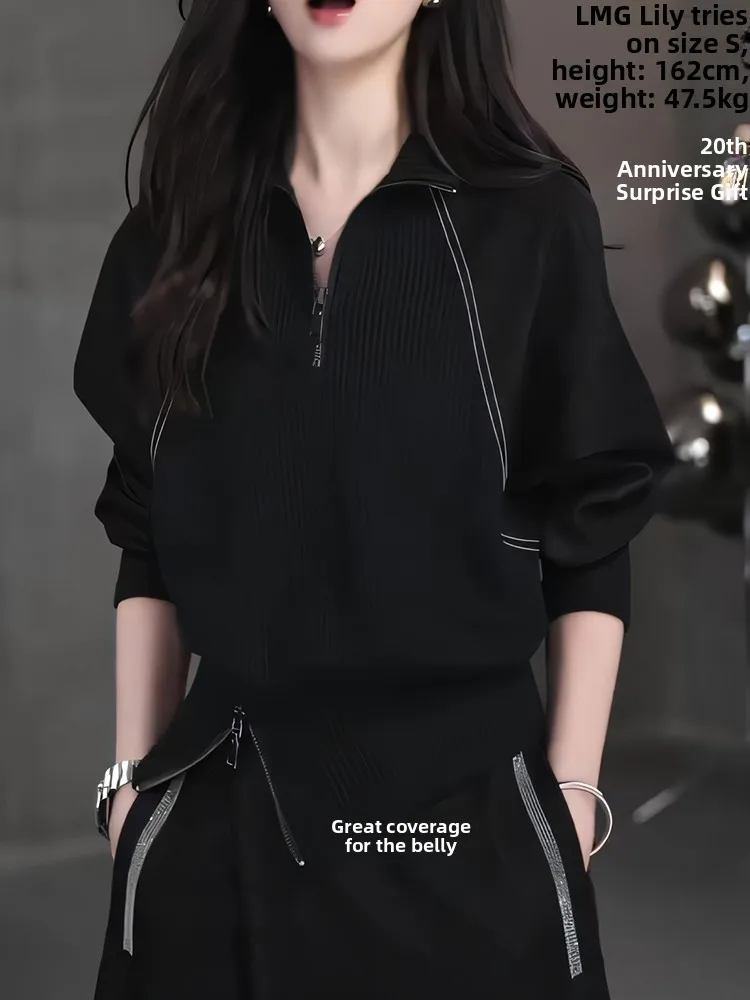 

Ele Bla f-Unbuttoned Long Sve Knitwear ort Casual Sweatirt Women's Faion Spring New Arrival Commute Sle