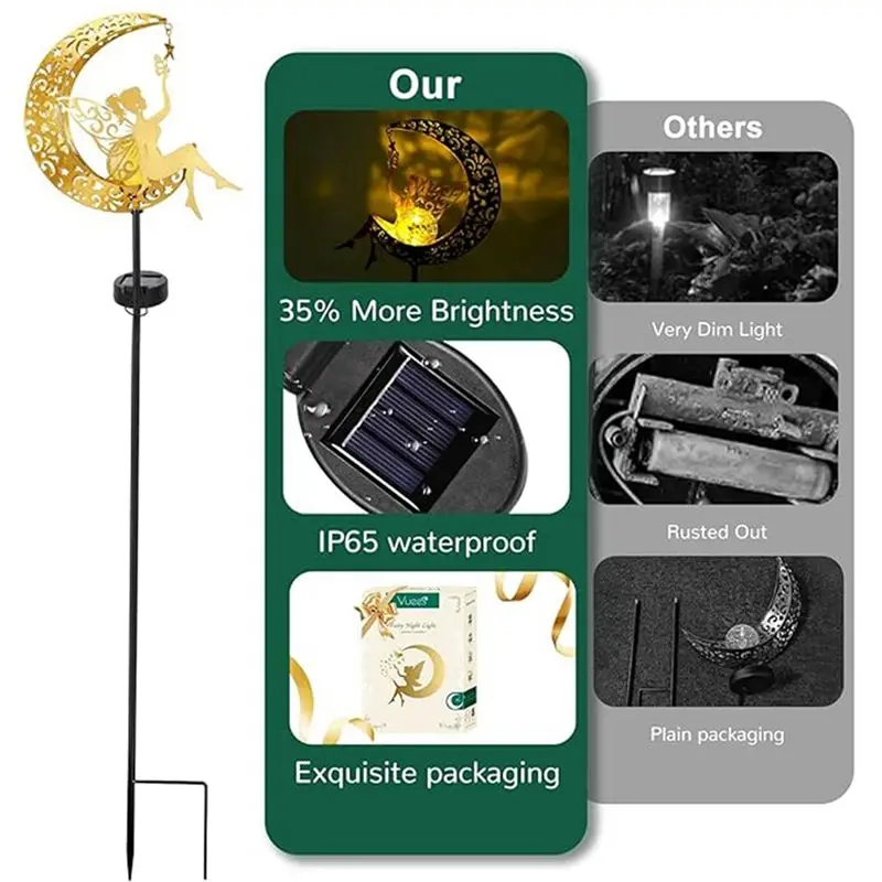 SEWS-Solar Garden Lamp Statues Outdoor Decor, Fairy Moon Figurine Light Stake, Housewarming Ornament For Patio, Lawn, Yard Durab